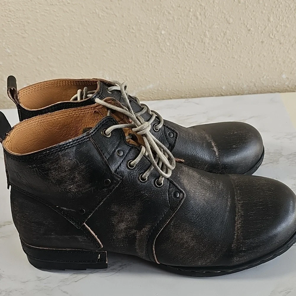 OSSTONE Moto Boots lace-up Leather Chukka Boots.